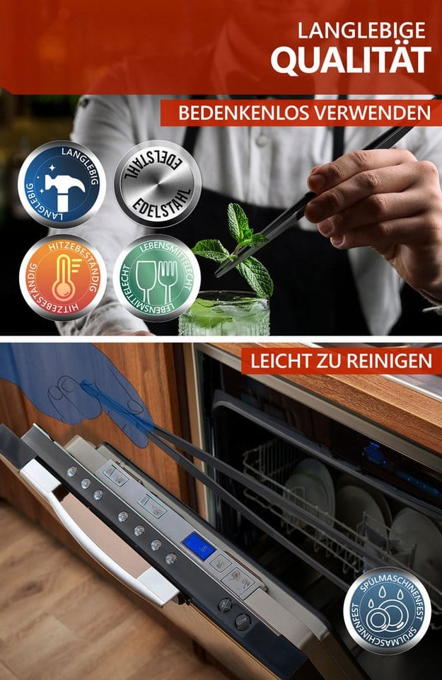 Aurelia Home Kochpinzette Kochpinzetten aus Edelstahl, 30 cm, rund und spitz im 2er-Set, Edelstahl, spülmaschinenfest, rutschfest, ideal für Grillen, Kochen