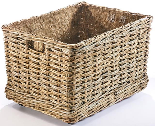 Kobolo Kaminholzkorb Holzkorb aus Rattan mit Leinenfutter und Rollen