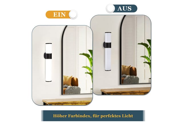 Nettlife LED Spiegelleuchte Schwarz/Nickel leuchte 6W Wandlampe 35cm, LED fest integriert, Neutralweiß, für Küche schrank Keller