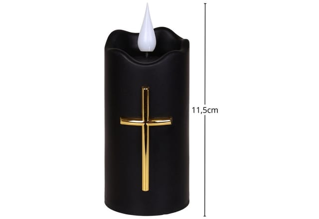 Sarcia.eu LED-Kerze Schwarze LED-Kerze mit Kreuz, Flammeneffekt und Batterien, 11,5 cm