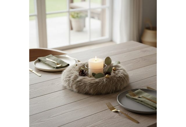 Macosa Home Dekokranz Türkranz Felloptik Beige 22 oder 26 cm flauschig Wandkranz Winter, Weihnachtskranz, Türkranz Weihnachten, Winterdeko, Dekokranz Fell