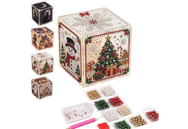 CLTYQ Kreativset Diamond Painting weihnachten,DIY-Set,Perlen-Diamond,11x11x11cm, Festliches Geschenk mit Schneemann- und Weihnachtsbaum-Motiven