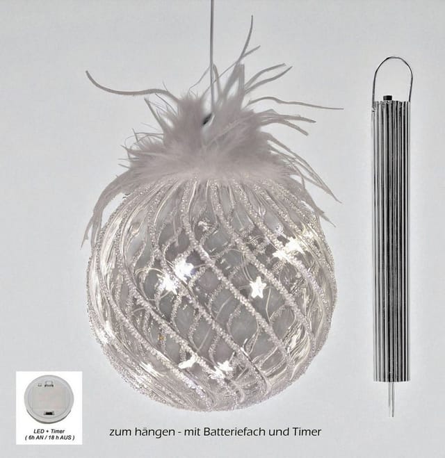 formano LED Dekolicht Weihnachtskugel LED mit Timer Glaskugel 15cm zum Hängen Hängedeko Glas, LED fest integriert