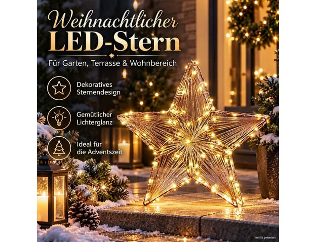 Weltbild LED Stern LED Stern Alruba Metall 35 cm Adventsstern Weihnachtsstern LED-Stern, Weihnachtsdeko Adventsdeko Lichtstern Dekostern Hängedeko Fensterdeko
