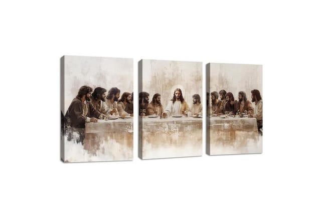 LuxusKollektion Bild mit Rahmen Leinwandbild Letztes Abendmahl 3-teilig 40x60cm, (3 St)