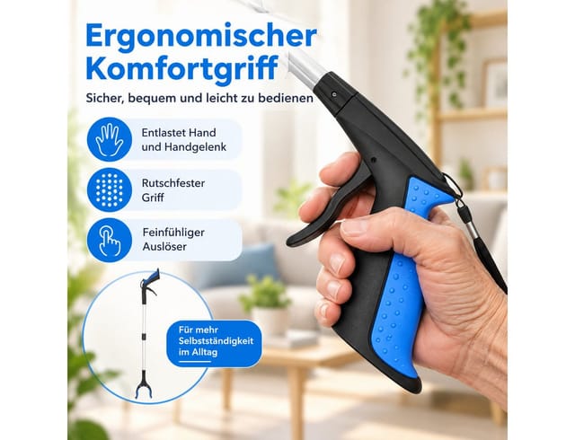 ibettertec Greifzange Müllgreifer mit Silikongreifer stabil für Innen Außen & Straße, Set 1-tlg., Aluminium-Schaft, rutschfester Silikon-Greifkopf, Rückenschonendes Arbeiten, faltbares Design für platzsparende
