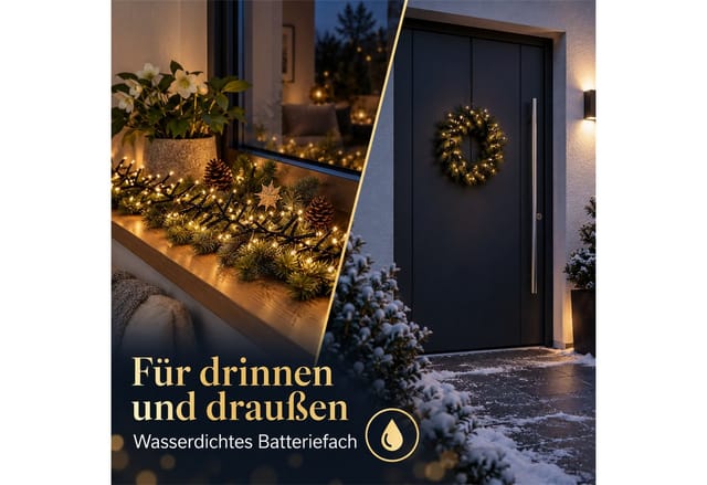 INtrenDU LED-Lichterkette mit 192 LEDs in Büscheln, 1,4 m, Batterie & Timer, 8 Leuchtmodi, Memory-Funktion, wasserdichtes Batteriefach