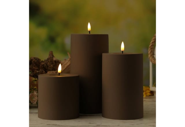 Deluxe Homeart LED-Kerze MIA Deluxe für Außen flackernd H: 20cm D: 10cm outdoor mokka braun, LED Classic, warmweiß (2100K bis 3000K)