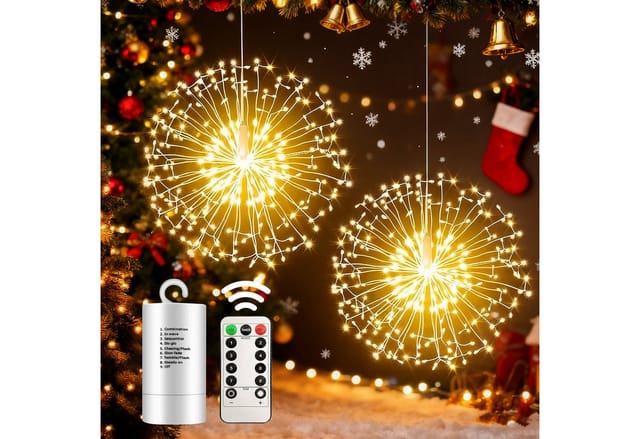 Salcar LED-Lichterkette 198 LED Feuerwerk Lichterkette Weihnachts Dekoration mit Fernbedienung, 1 Stück 8 Modi Hängende Gartenlichter Wetterfest Weihnachtsbeleuchtung