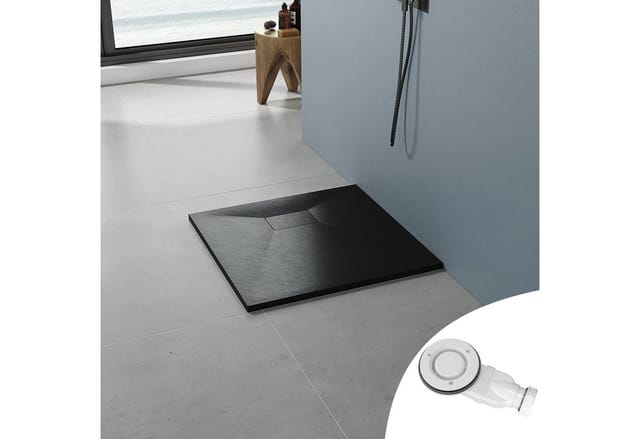 AQUALAVOS Duschwanne Duschwanne Schwarz Duschtasse flachem Design inklusive Ablaufgarnitur, Sheet-Molding-Compound(SMC), 80x80/100x80 cm, Ablaufloch ∅ 90 mm, Zuschneidbar, Leicht zu reinigen