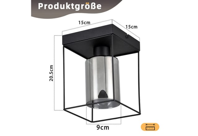 ZMH LED Deckenleuchte Wohnzimmer Glas E27 Schwarz Vintage Deckenlampe Küche Treppenhaus, ohne Leuchtmittel, 1 Flammig Metall Decke Industrial Flurlampe
