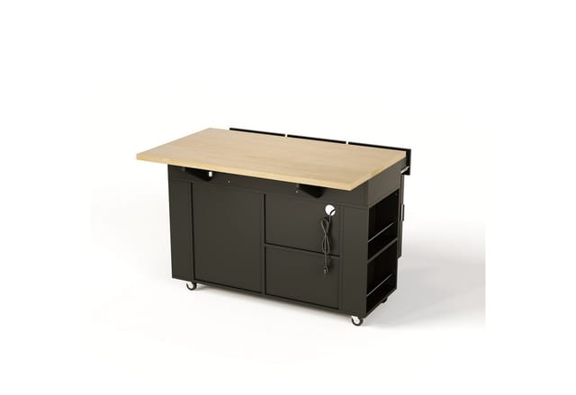 Odikalo Küchenwagen Kücheninsel Buffetschrank mit klappbarer Arbeitsplatte Schublade, (Küchenwagen Stauraumschrank Müllschrank mit Ausziehbarer Schrank-Organizer Steckdosen und Rollen 120 × 45 (70) × 84 cm)