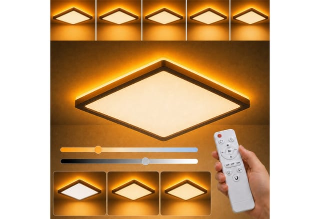 Rosnek LED Deckenleuchte Flach, Deckenlampe mit Nachtlicht Dimmbar Fernbedienung, LED fest integriert, 20W 3200LM, 2700K-6500K, ultraflache Deckenlampe für Büro Schlafzimmer