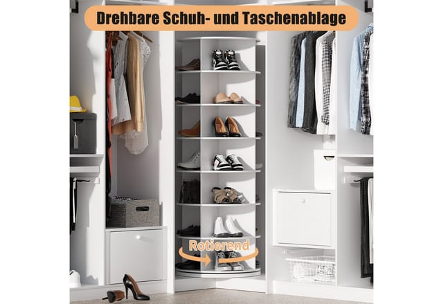 PEALOV Schuhregal drehbares Schuhkarussell mit 360°-Funktion und 7 Ebenen, 1-tlg., Platzsparende Schuhaufbewahrung, 60 x 60 x 160 cm in Weiß