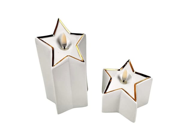 Online-Fuchs LED-Kerze - 2er Set LED-Kerzen aus Porzellan mit 6-Stunden Timer, Warmweiß, stilvolle Weihnachtsdeko für Wohnzimmer, Esszimmer oder Flur