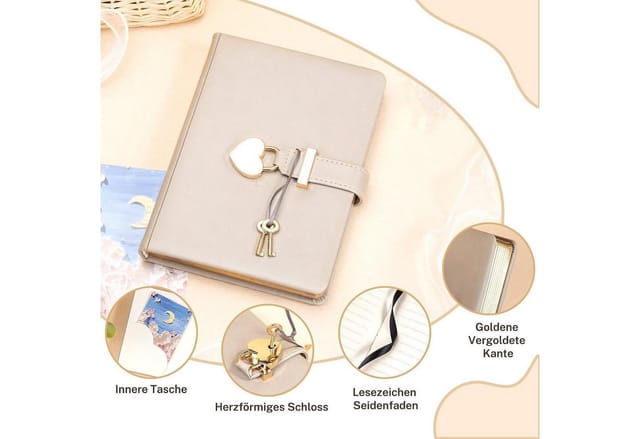 LuxusKollektion Tagebuch Tagebuch Herz mit Schloss grau B6 288 S. in Lederoptik