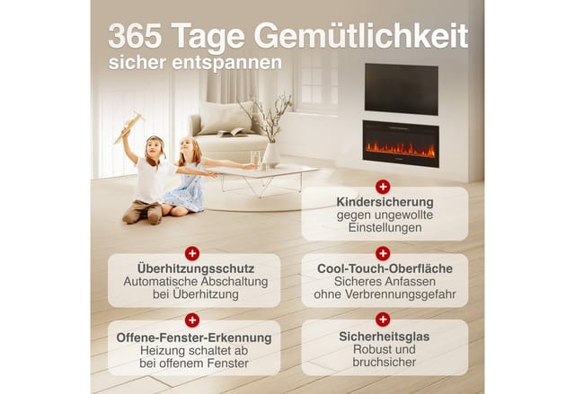 KAMINIO Elektrokamin MARLON Unlimited, 3-in-1, WLAN/App, 14 Flammenfarben, 14 Glutbettfarben, 2 Knistersounds