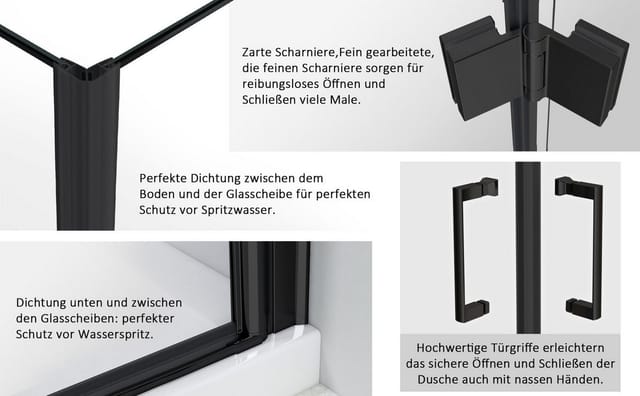 Hopibath Eckdusche Duschkabine Schwarz Chrom 100x90x195cm 90x100x195cm 180º faltbar, BxT: 100x90 cm, 5mm Nano Glas, Doppelt Falttür Eckeinstieg, (98,5,-99,5)x(88,5,-89,5)x195cm, mit Magnetverschluss, Alu-Bodenleiste, Duschdichtung