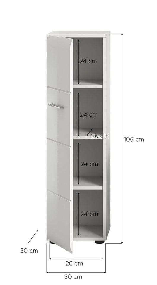 furnling Badkommode Ivy (1 St), 1 Tür, 4 Fächer, Hochglanz Front, Höhe 106 cm, weiß