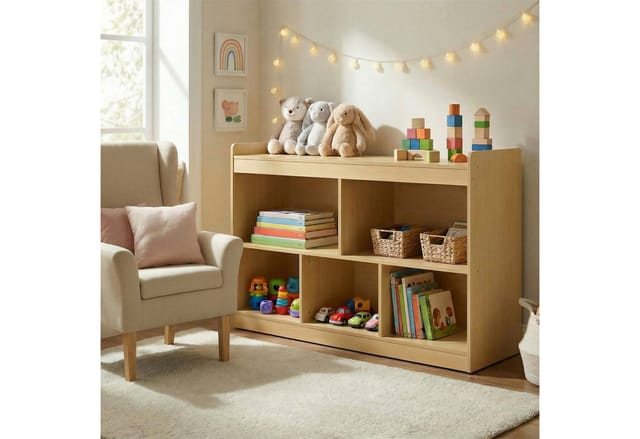 SONGMICS Schuhregal Kinderregal Spielzeug Aufbewahrung, 5 offene Fächer, 30 x 112,2 x 65 cm, Kinderzimmer, Spielzeugregal, Bücherregal Kinder
