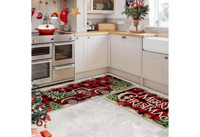 Bomiclss Teppich Weihnachten Küchenteppich 2er Set, Weihnachtsbaum Küchenmatten, Für Innen Außen Dekor - 40x60 and 40x120 cm