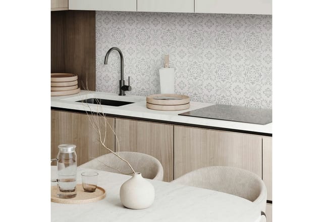 Coloray Vinylfliesen Langlebig, robust und selbstklebend für moderne Innenräume, Blumenmuster mit Details, Grau