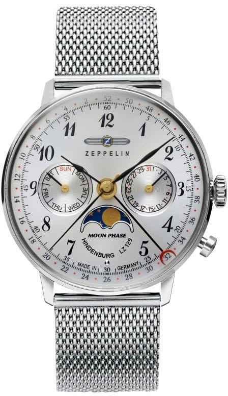 ZEPPELIN Multifunktionsuhr LZ 129 Hindenburg Mondphase 7037M-1, Armbanduhr, Damenuhr, Datum, Mondphase, Made in Germany
