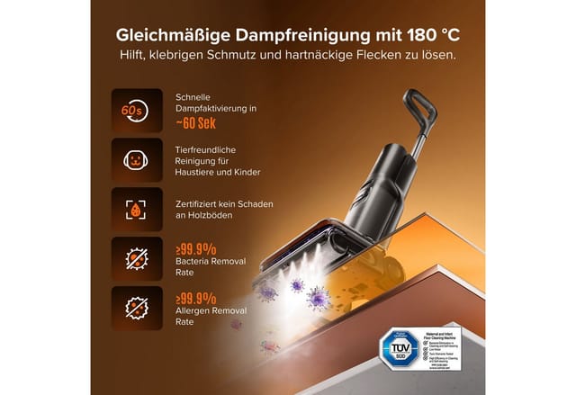 Roborock Nass-Trocken-Sauger F25 Steam-Kit, 25.000 Pa Saugkraft, Dampfreiniger, 280 W, beutellos, vier Reinigungsmodi, Lay-Flat-Reinigung, Selbstreinigung und Trocknung