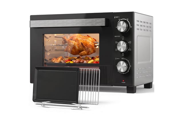 HOMCOM Minibackofen Minibackofen mit 60 Min. Timer, Vorheizen und Zubehör, Silber, 36 l, Umluft, Drehspieß, 1500 W