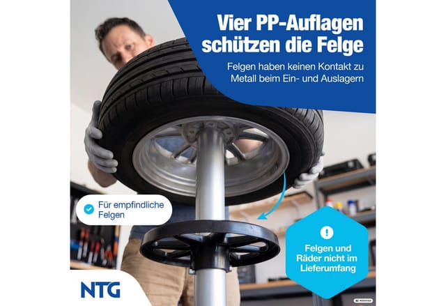 NTG Nutzfahrzeug Technik GmbH Felgenbaum für Autoreifen - Reifenständer für 4 Reifen Reifenbaum, für 6 Reifen, bis 285 mm Reifenbreite, Reifenbaum Fahrbar