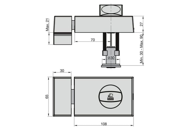 BASI Türzusatzschloss Kastenschloss (Spar-Set), im Set mit Außenzylinder, Drehknauf, Sperrriegel, Dornmaß 70 mm, silb.