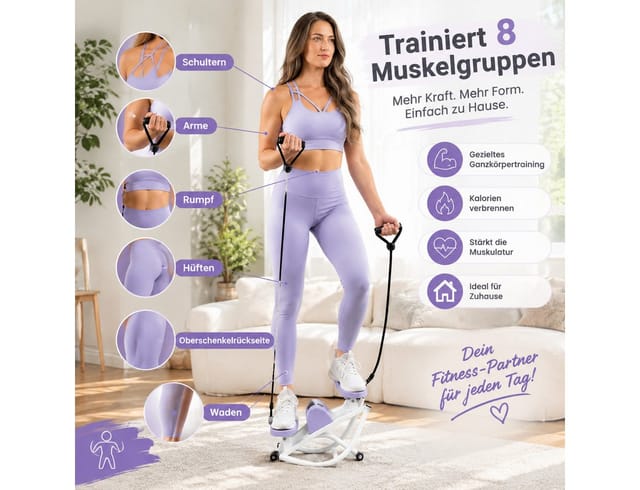 BAYMATE Stepper Rock Stepper für Zuhause, 3D Schaukel-Stepper (mit LCD-Display, Widerstandsbändern, rutschfester Matte, tragbar & leise)