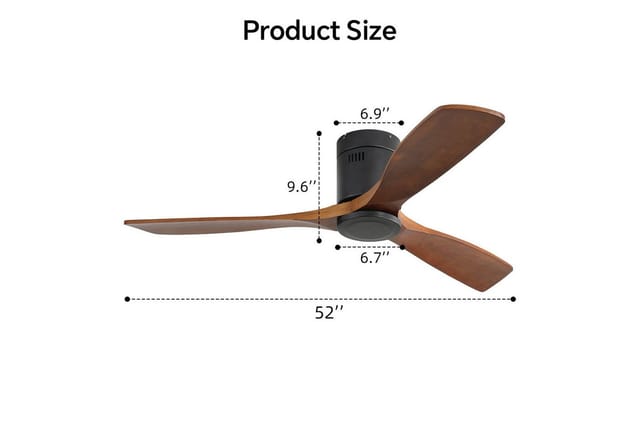 Silonn Deckenventilator 52 Zoll ohne Licht mit Massivholz-Flügeln, leiser DC Motor, reversible Funktion, Timer, energiesparender Deckenlüfter