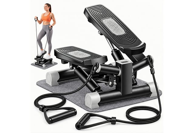 GIDGIMO Mini-Stepper 3-in-1 Mini Stepper mit Twist, Crosstrainer & Treppensteiger, Leiser Heimtrainer mit LCD, Widerstandsband & 200 kg Belastbarkeit