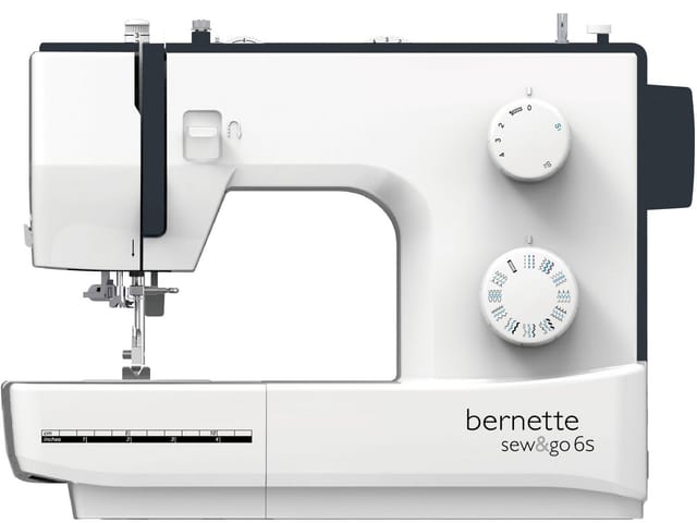 Bernette Freiarm-Nähmaschine sew&go 6s - Einfädelautomatik, Fadenabschneider, einfache Bedienung, 32 Programme, Einstellbar: Stichlänge, Fadenspannung, Nähfußdruck - 4 Nähfüße