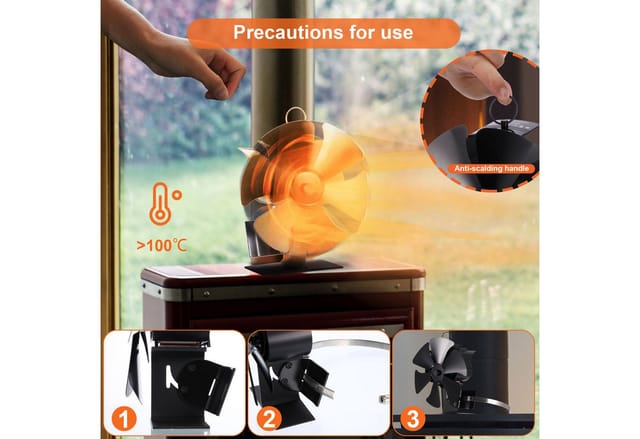 BlingBin Kaminventilator Ofenventilator Ohne Strom, Leiser Kamin Ventilator Kaminlüfter, 2 in 1 Wärmebetriebener 6 Flügel Leiser Ofenventilator für Holz
