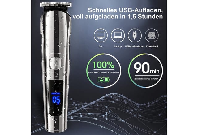AIMAX Haar- und Bartschneider Multifunktionales 6-in-1 Herren-Haarschneideset mit Friseurumhang, Wiederaufladbarer Kabelloser Trimmer, Voll Waschbar, Digitalanzeige