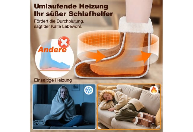Ausic Elektrofußwärmer Fußwärmer für 2 Füße Getrenntes Design, 6 Heizstufen 40–60 °C 4 Timerstufen 2–8 Std., Herausnehmbares Waschbares Innenfutter, One Size bis 31 cm