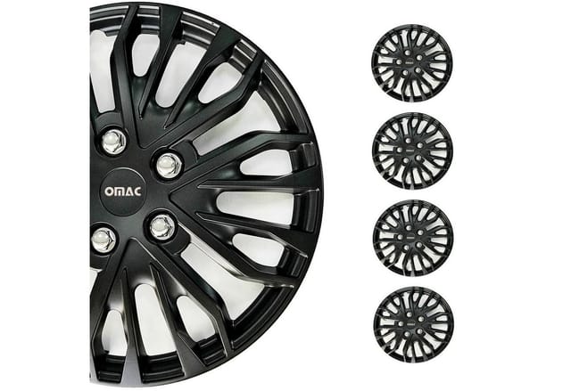 OMAC Radkappen 17 Zoll Radkappen Universal Radzierblenden Matte Schwarz ABS 4 Stück, (4-St) Einfache Installation,Haltbar,Waschstraßenfest
