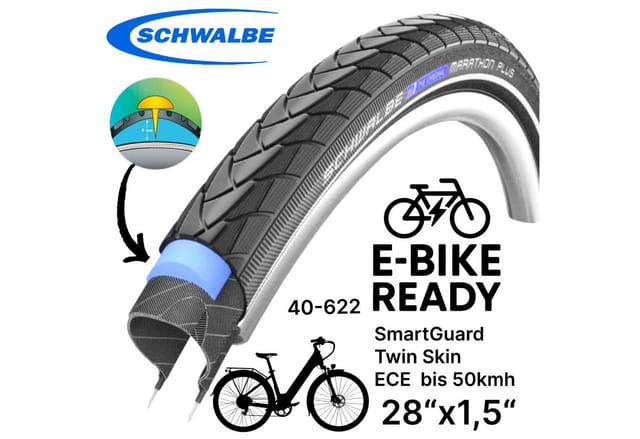 Schwalbe Fahrradschlauch Schwalbe Marathon Plus 28x1,5 City E-Bike SmartGuard 40-622 Reflex