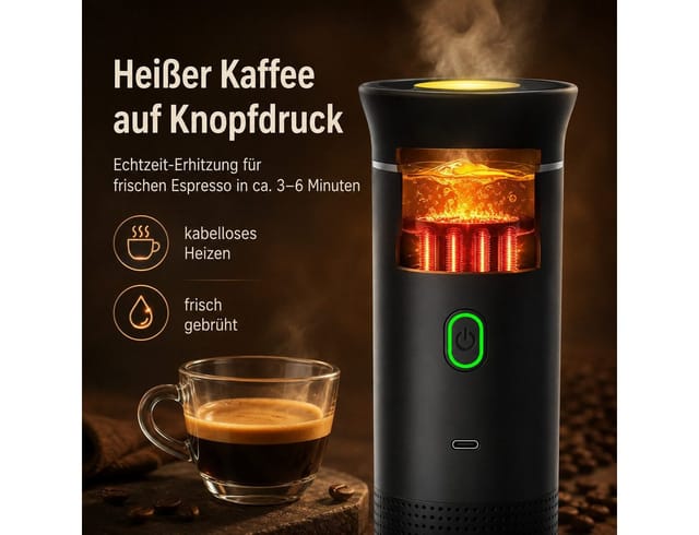 Goldstern-Tech Reisekaffeemaschine Espresso To Go – 20 Bar, 0,15l Kaffeekanne, Kapselsystem, wiederverwendbarer Pulverfilter, 3-in-1-System, Heizfunktion, Akku und USB-C-Ladeanschluss