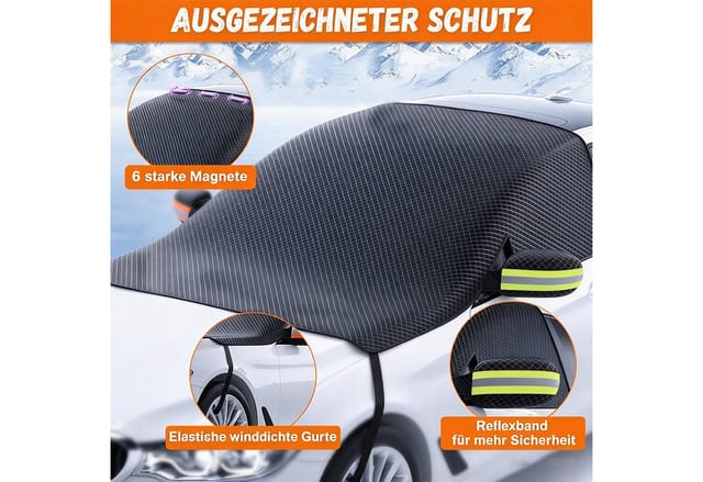 Fyrove Frontscheibenabdeckung Sonnenschutz Auto Frontscheibe,260x115cm mit 6 Magneten &2 Spanngurten, 115 x 260 cm, Frontscheibenabdeckung Auto, Scheibenabdeckung Faltbar, UV-Schutz
