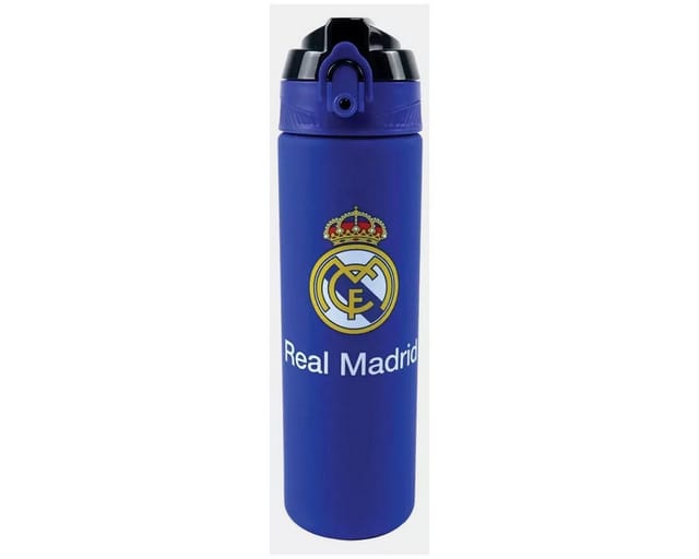 Real Madrid Trinkflasche Real Madrid Blue matte Kunststoff-Trinkflasche mit Strohhalm 700 ml
