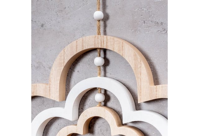 Levandeo® Windspiel, Deko Blume Mobile H35cm Windspiel MDF Holz Natur Weiß Holzblume