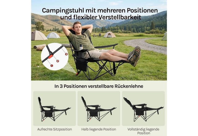 Woltu Campingstuhl (1 St), mit Fußablage, 3 Positionen Verstellbar bis 150 kg belastbar