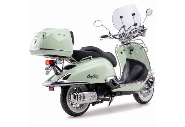 Burnout Motorroller EasyCruiser Mint, 50 ccm, 25 km/h, Euro 5, Mofa, 4-Takt EFI, Retro, Weißwandreifen, Windschild, Topcase, USB-A/C
