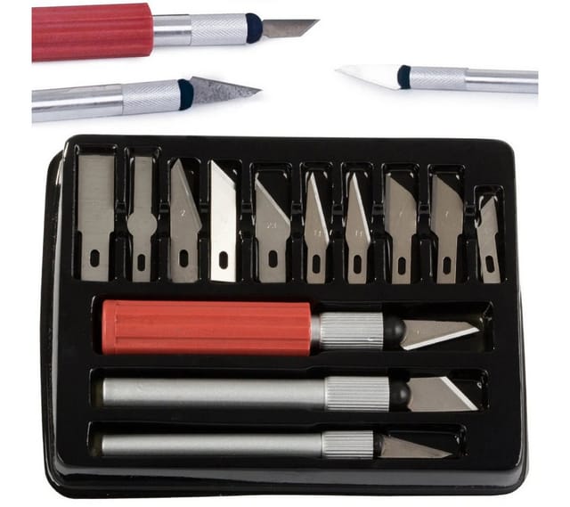 VERK GROUP Bastelmesser Präzisionsmesser Set 13tlg. Bastelmesser Skalpell Schnitzmesser, (Präzisionsmesser-Set, 13 St., 13-teilig, 3 Griffe und 13 Klingen), Ergonomische Griffformen