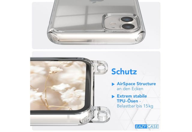EAZY CASE Handykette Boho Umhängeband für Apple iPhone 11 6,1 Zoll, Verstellbarer Trageriemen mit Case transparent DIY Gürteltasche Pink