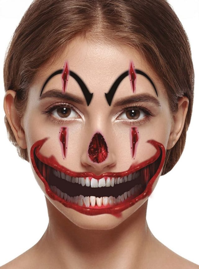 Metamorph Theaterschminke Clown Gesichts-Klebetattoo Karneval Schminke Fasch, Temporäres Haut-Tattoo für krasse Effekte auch ohne Schminkkünste
