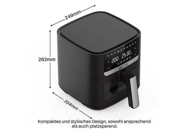OKYUK Heißluftfritteuse, 1200 W, 8 Programme, LED-Touchdisplay, 6 L, 80–200 °C, 60-Min.-Timer